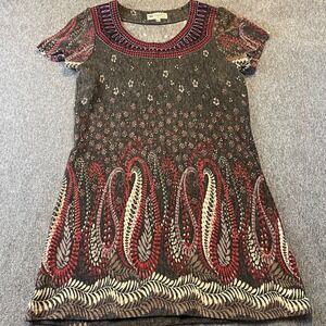 Papillon Paisley Print Dress Embroidered Neckline Short Sleeve XL